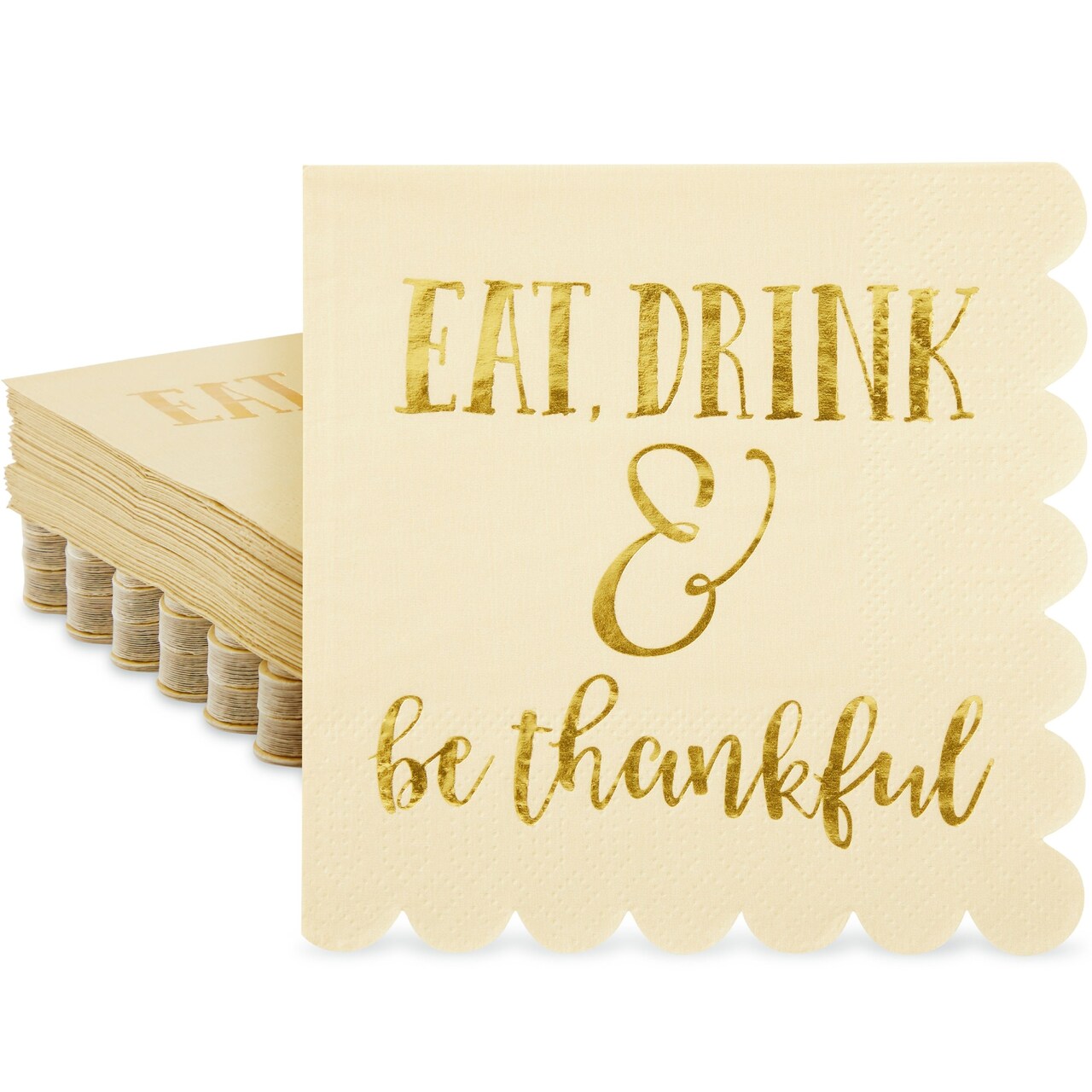 50 Pack Thanksgiving Cocktail Napkins Party Supplies Table Decorations, Eat Drink and Be Thankful (5 x 5 In)